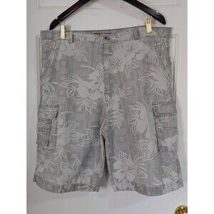 Kenpo Cargo Shorts Mens 38 Beige Floral Hawaiian Utility Pockets Cotton Blend